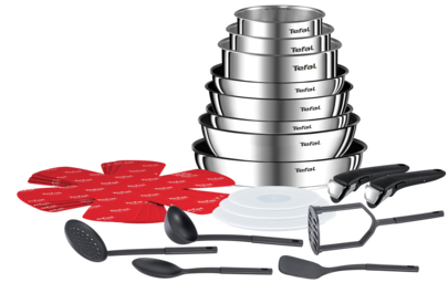 Tefal Ingenio Emotion 22 Piece Stainless Steel Pan Set Induction + GLASS  LIDS 