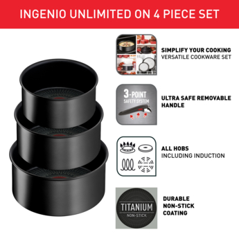 Tefal Ingenio Unlimited ON Pots & Pans Set, 13 Pieces, Stackable, Removable  Handle, Space Saving, Non-Stick, Induction, Black, L3959443