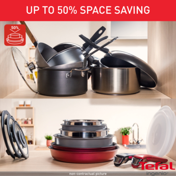 Tefal Ingenio Daily Chef on Pots & Pans Set, 20 Pieces, Stackable, Removable Handle, Space Saving, Non-Stick, Induction, Grey, L7619402