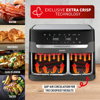 POWERCITY - EY905B40 TEFAL EASY FRY DUAL DRAWER AIR FRYER (ASYMMETRIC  DRAWERS) COAL GREY AIR FRYER & FRYERS